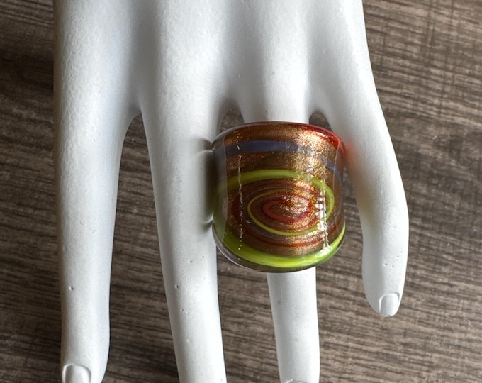 Gold/Blue/Orange/Yellow Glass LampWork Ring