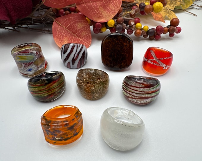 Size 7 - Assorted Glass Rings -| Murano Glass Inspired Glass Rings