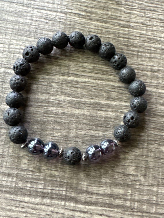 Lava Stone & Purple Glass Bracelet