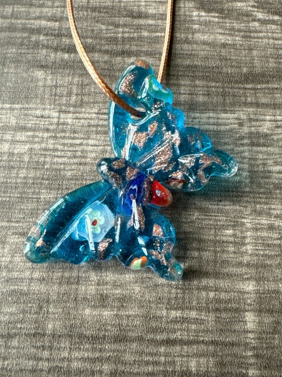 Blue Millefiori Pendant | Butterfly Glass Pendant Necklace
