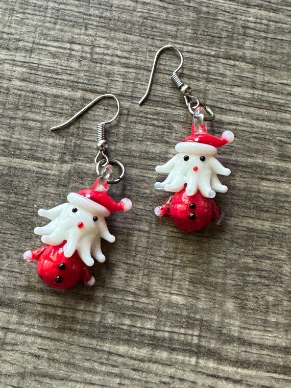 Santa Claus Earrings | Lampwork Glass Santa Claus  Earrings