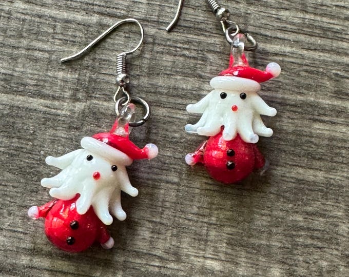 Santa Claus Earrings | Lampwork Glass Santa Claus  Earrings