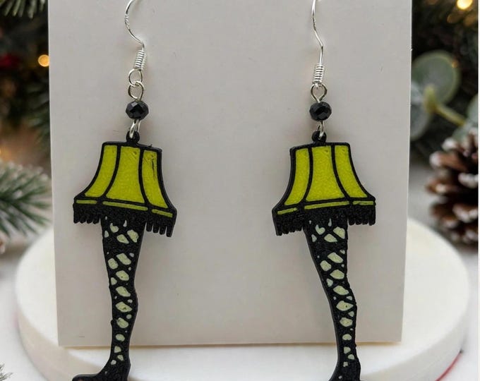 Leg Lamp Earrings – Christmas Movie Dangle Earrings, Funny Holiday Jewelry, Xmas Gift