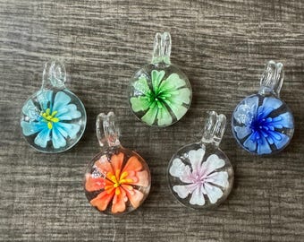 Flower Pendant Necklace | Inlaid Flower Pendant | Colorful Flower Pendant Necklace