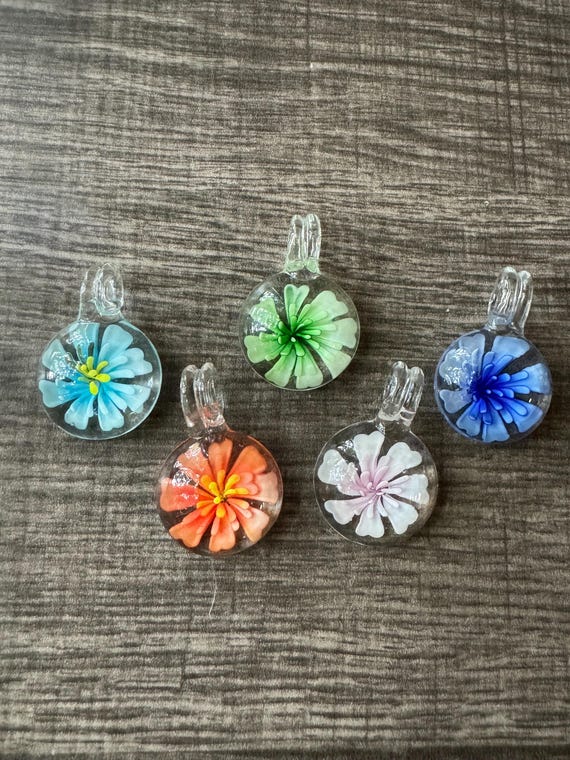 Flower Pendant Necklace | Inlaid Flower Pendant | Colorful Flower Pendant Necklace