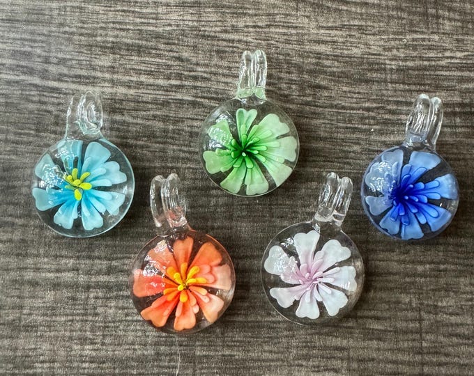 Flower Pendant Necklace | Inlaid Flower Pendant | Colorful Flower Pendant Necklace