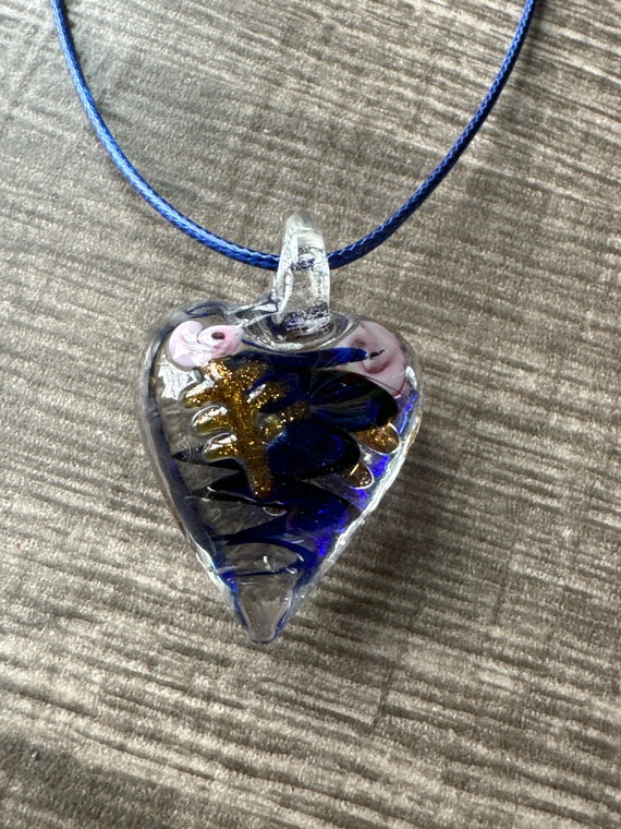 Blue Heart Pendant | Murano Glass Heart | Swirl Heart Pendant Necklace