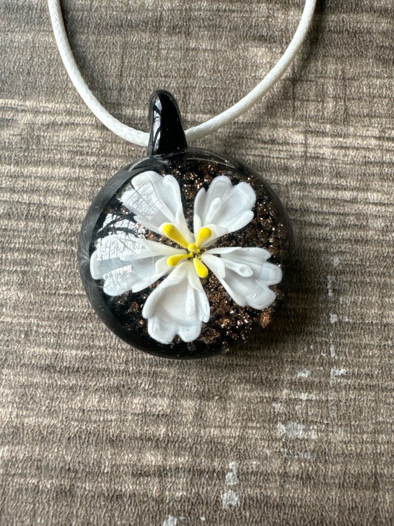 White Flower Pendant | Murano Glass Flower | Flower Pendant Necklace