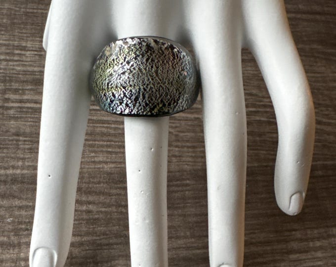 Black/Silver Statement Murano Glass Ring - Size 7 1/2