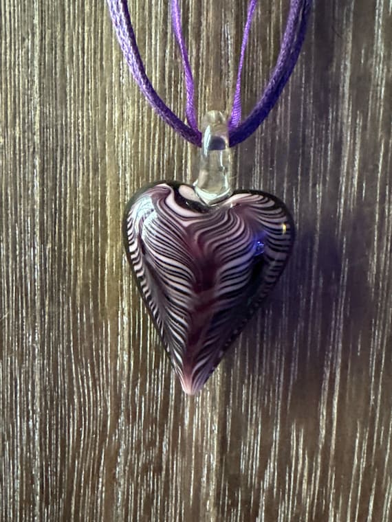Purple Glass Heart Pendant Necklace
