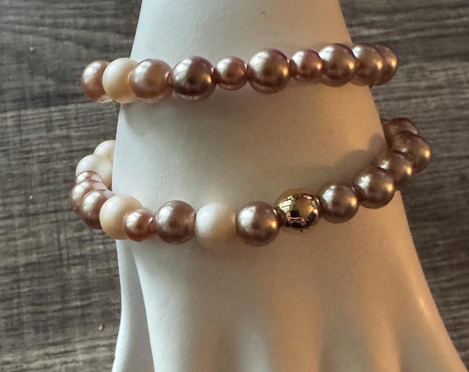 Brown/Ivory Pearl Stretch Bracelet | Bless Your Heart - Morse Code | Message in a Bracelet | Beaded Bracelet | Quote Bracelet