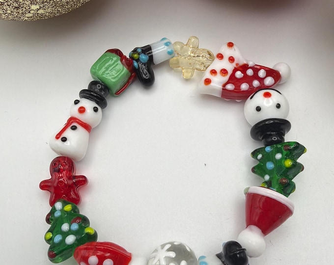 Christmas Lampwork Bracelet | Lampwork Glass Bracelet