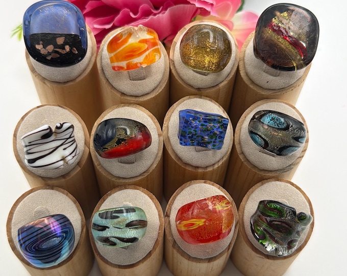Size 7 1/2 - Lampwork Glass Rings | Assorted Glass Rings | Murano Glass Inspired Glass Rings | Millefiori Glass Rings