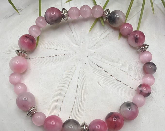 Pink Jade Stretch Bracelet | Morse code - Support | Message in a Bracelet | Quote Bracelet