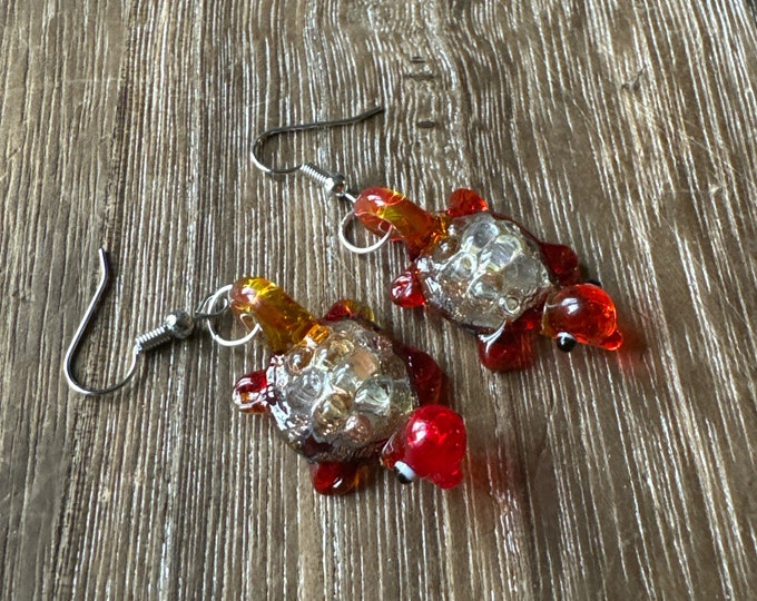 Red Glass Turtle Earrings | Turtle Earrings