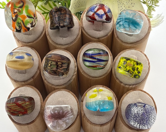 Size 7 - Lampwork Glass Rings | Assorted Glass Rings | Murano Glass Inspired Glass Rings | Millefiori Glass Rings
