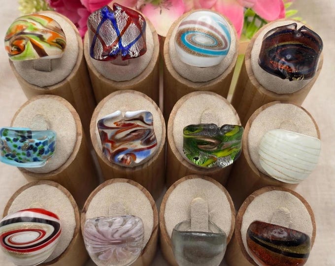 SIZE 8: Statement Rings | Lampwork Glass Rings | Assorted Glass Rings | Murano Glass Inspired Glass Rings