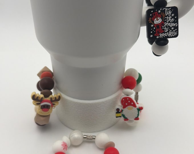 Christmas Themed Tumbler Handle Bracelet | Stanley Cup Accessories | Cup/Tumbler Handle Bracelet