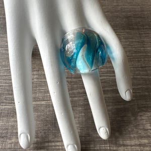 Aqua Blue/Clear/Gold Murano Glass Lampwork Ring