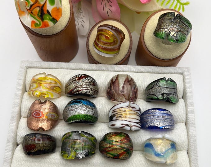 Size 8 1/4 - Lampwork Glass Rings | Assorted Glass Rings | Murano Glass Inspired Glass Rings