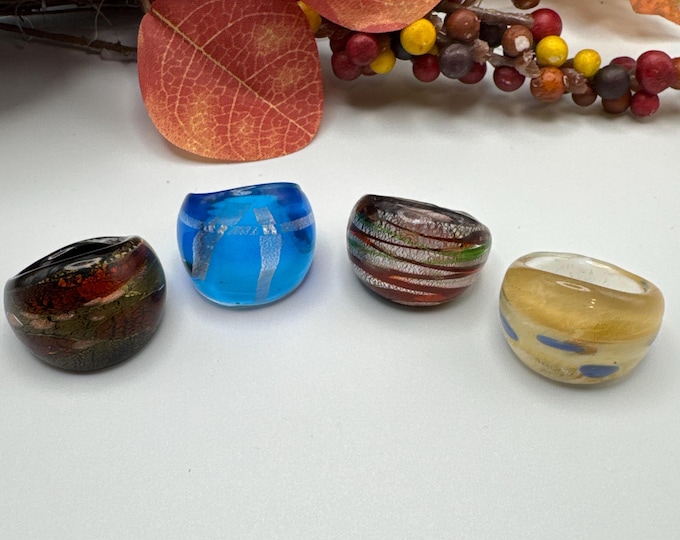 Size 7  - Assorted Glass Rings  | Murano Glass Inspired Glass Rings