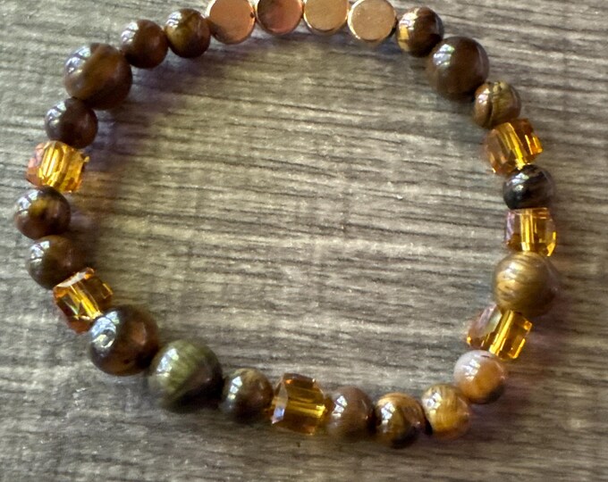 Tiger Eye Gemstone Stretch Bracelet | Beaded Bracelet | Morse Code Bracelet- Fighter | Message in a Bracelet | Quote Bracelet