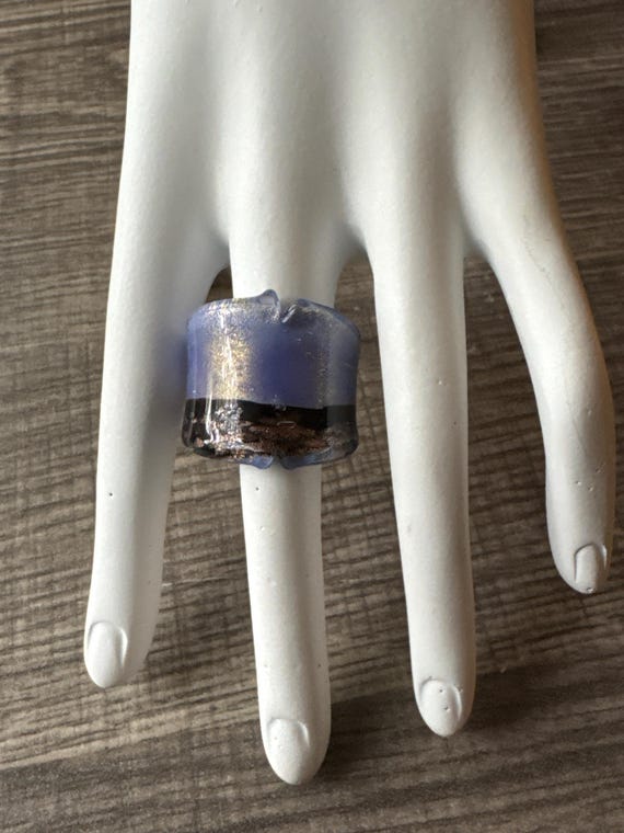 Blue/Black Murano Glass Ring - Size 5