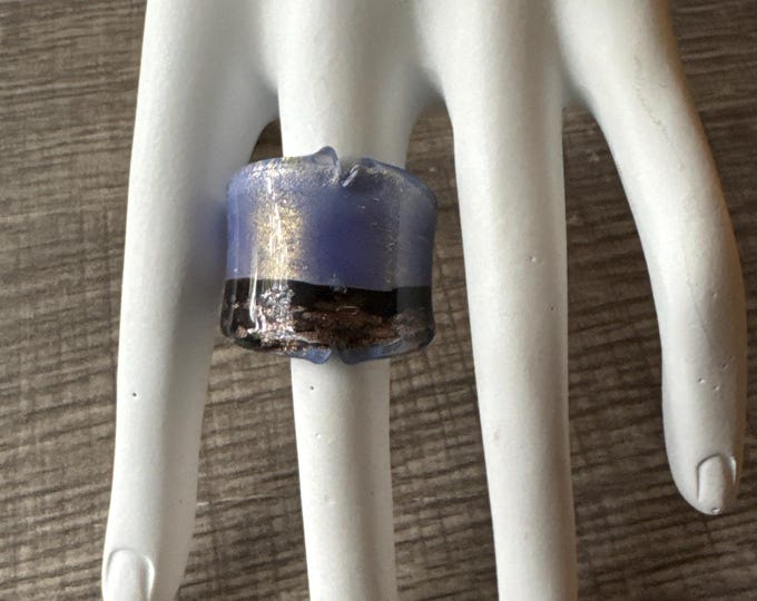 Blue/Black Murano Glass Ring - Size 5