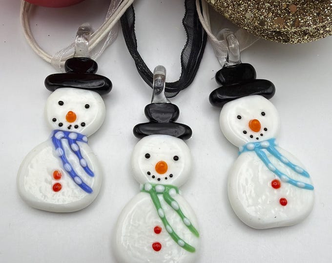 Snowman Pendant Necklace | Lampwork Snowman Pendant Necklace
