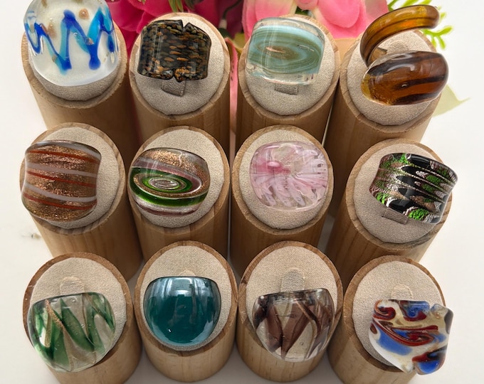 Size 8 1/2 - Lampwork Glass Rings | Assorted Glass Rings | Murano Glass Inspired Glass Rings