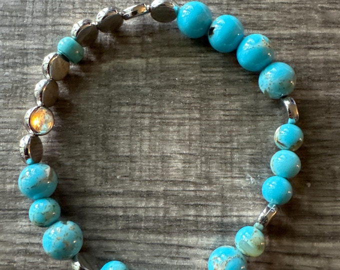 Turquoise Howlite Stretch Bracelet | Beaded Bracelet | Morse code - Honor | Message in a Bracelet | Quote Bracelet