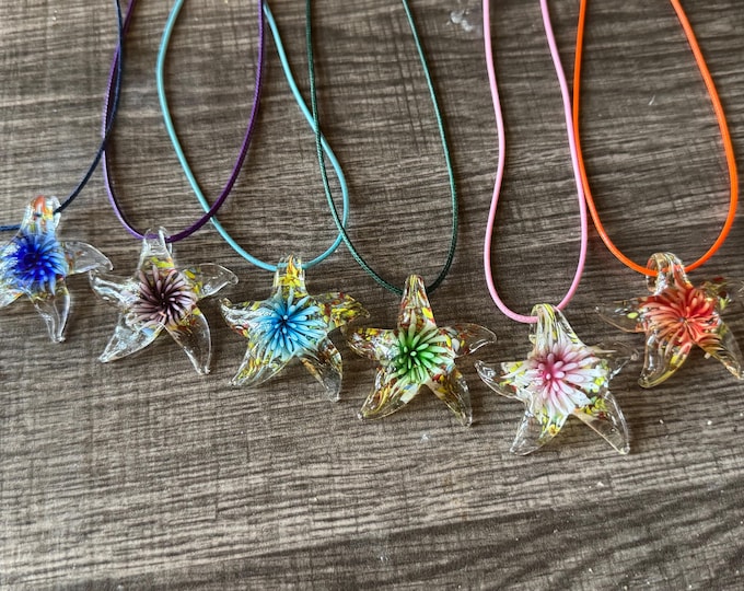 Flower Starfish Pendant Necklace | Murano Glass Inspired Starfish | Starfish Pendant Necklace | Starfish Jewelry