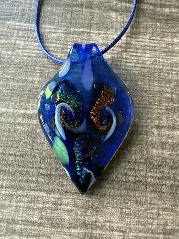 Blue Glass Leaf Pendant | Leaf Pendant Necklace