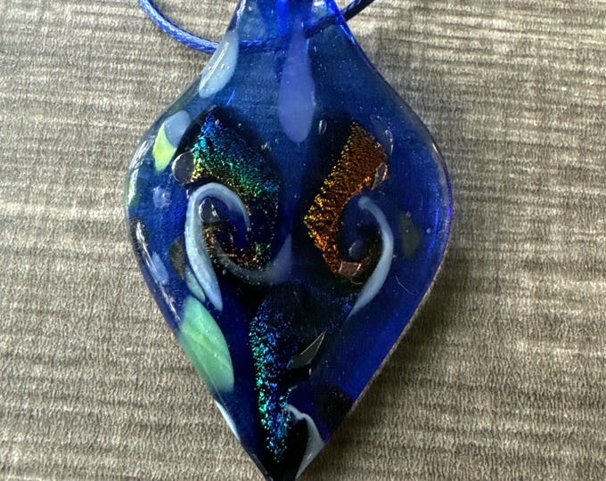 Blue Glass Leaf Pendant | Leaf Pendant Necklace