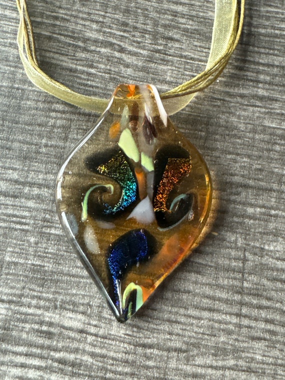 Gold Color Glass Leaf Pendant | Leaf Pendant Necklace