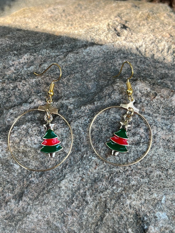 Christmas Tree Hoop Earrings