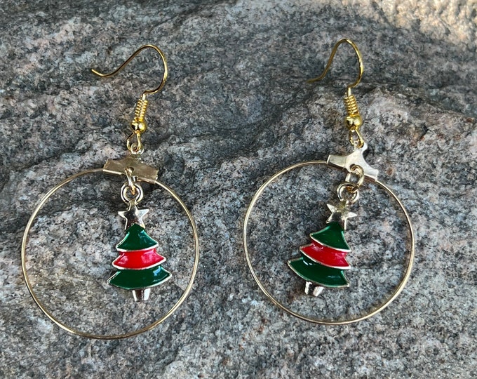 Christmas Tree Hoop Earrings