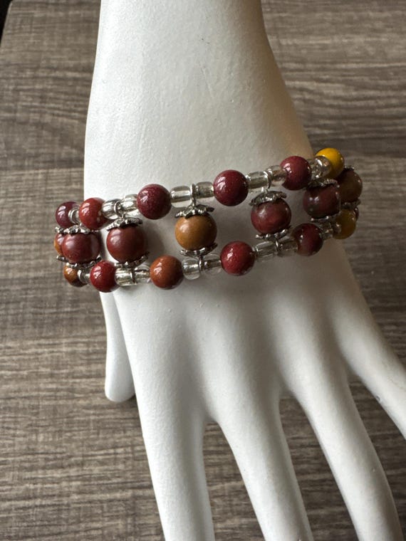 Picasso Jasper & Mookalite Memory Wire Bracelet