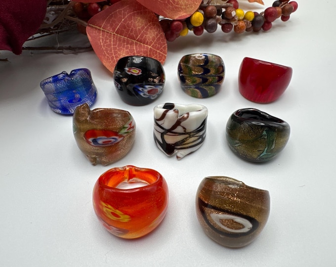 Size 8 - Assorted Glass Rings - Millefiori Glass Rings | Murano Glass Inspired Glass Rings