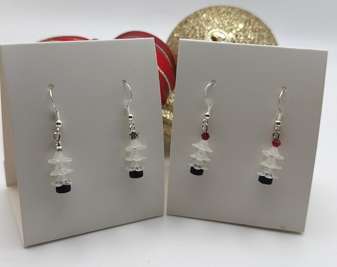 White Christmas Tree Earrings with Silver Earwire | White Christmas trees | Holiday earrings