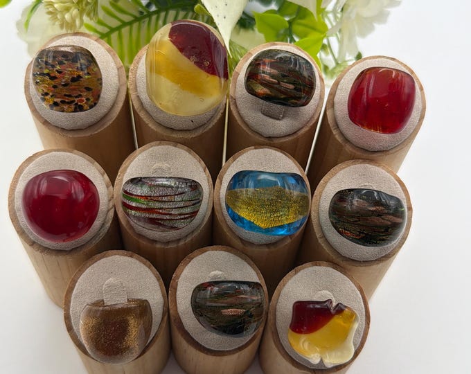 Size 5 1/4 - Lampwork Glass Rings | Assorted Glass Rings | Murano Glass Inspired Glass Rings