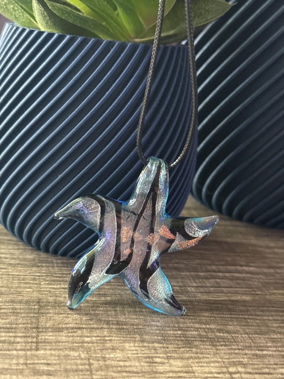 Blue/Black Starfish Pendant | Lampwork Glass Starfish | Starfish  Pendant Necklace