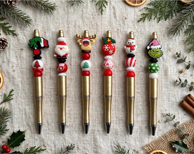 Christmas Beaded Pen – Holiday Character Pen, Stocking Stuffer, Teacher Gift, Cute Office Pen
