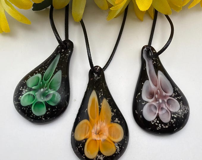 Luminous Flower Pendant Necklace | Flower Drop Pendant Necklace | Lampwork Glass Flower Pendant