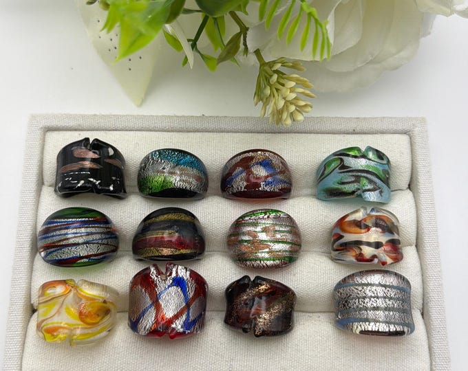 Size 7 1/2 - Lampwork Glass Rings | Assorted Glass Rings | Murano Glass Inspired Glass Rings