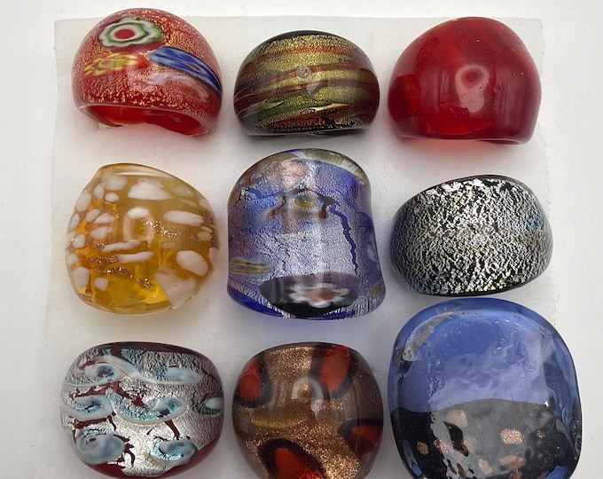 Size 7 1/2 - Assorted Glass Rings - Millefiori Glass Rings | Murano Glass Inspired Glass Rings