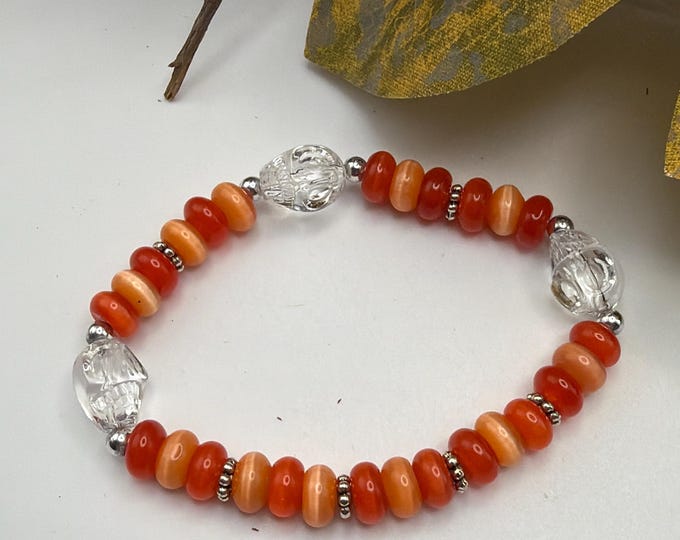 Clear Skull Bead & Cats Eye Stretch Bracelet | Beaded Bracelet