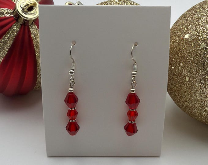 Red Faceted Dangle Earrings | Christmas Earrings | Stocking Stuffers