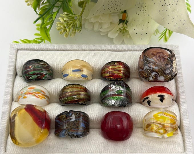 Size 7 1/4 - Lampwork Glass Rings | Assorted Glass Rings | Murano Glass Inspired Glass Rings
