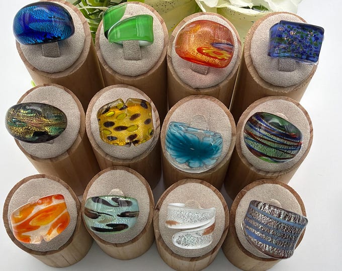 Size 7 1/2 - Lampwork Glass Rings | Assorted Glass Rings | Murano Glass Inspired Glass Rings | Millefiori Glass Rings